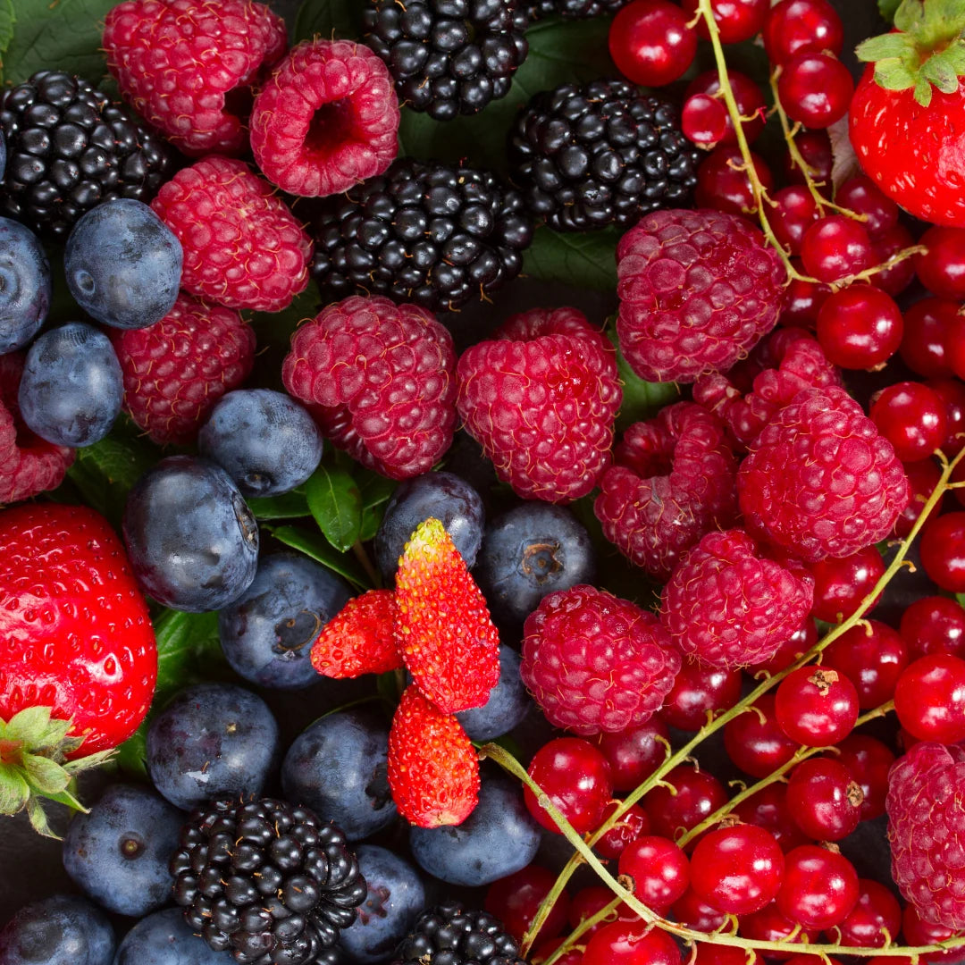 A close-up of mixed berries